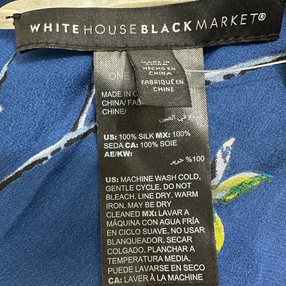 NWT White House Black Market blue floral 100% silk scarf 80”L x 12”W